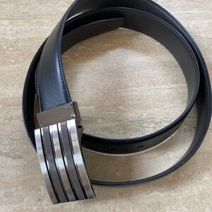 Black Leather Belt with Silver Buckle